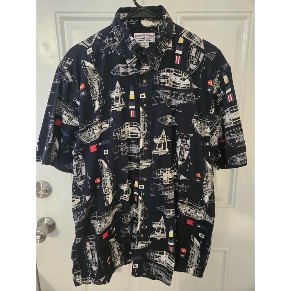 Boca Classic Shirt Men Size Large Boat Allover Print Button Down Casual Beach